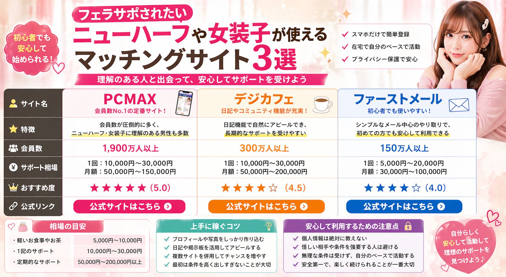 フェラサポされたいニューハーフや女装子が使えるマッチングサイト3選